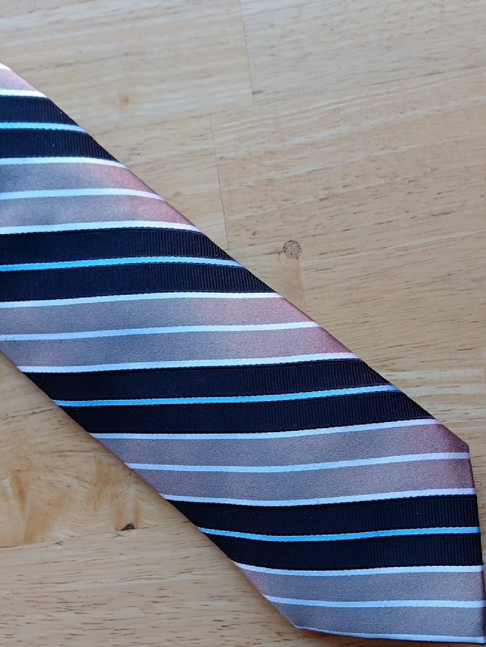 Forsyth of Canada Striped Men's Tie in Black & Tan with Blue, White, & Pink Acc.
